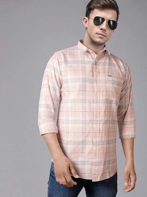 Authenzaa Men Casual Shirt SFCS161 Peach chex 