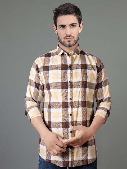 Authenzaa Men Casual Shirt SFCS157 Golden Chex 