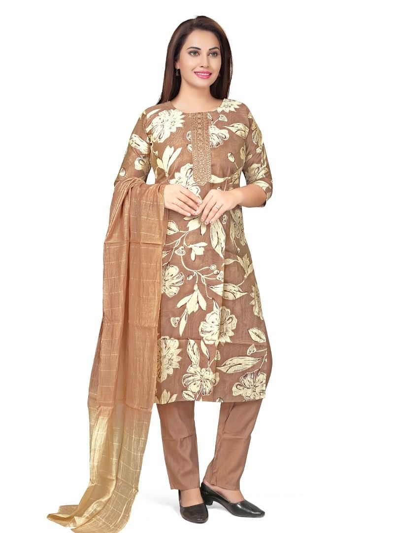 Authenzaa Women 3Pcs Kurti Set KPKS001 Cream 