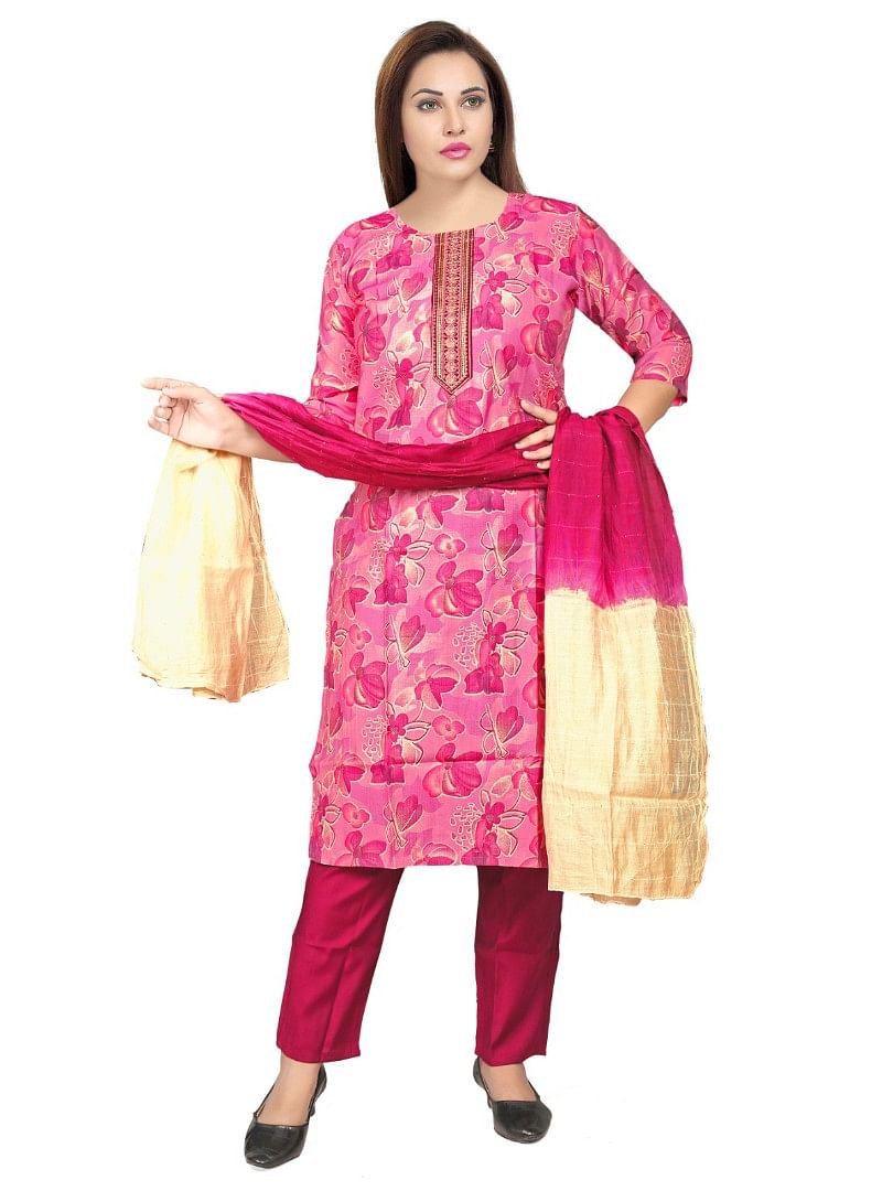 Authenzaa Women 3Pcs Kurti Set KPKS003 Pink 