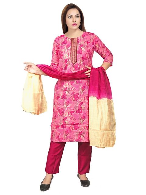 Authenzaa Women 3Pcs Kurti Set KPKS003 Pink 