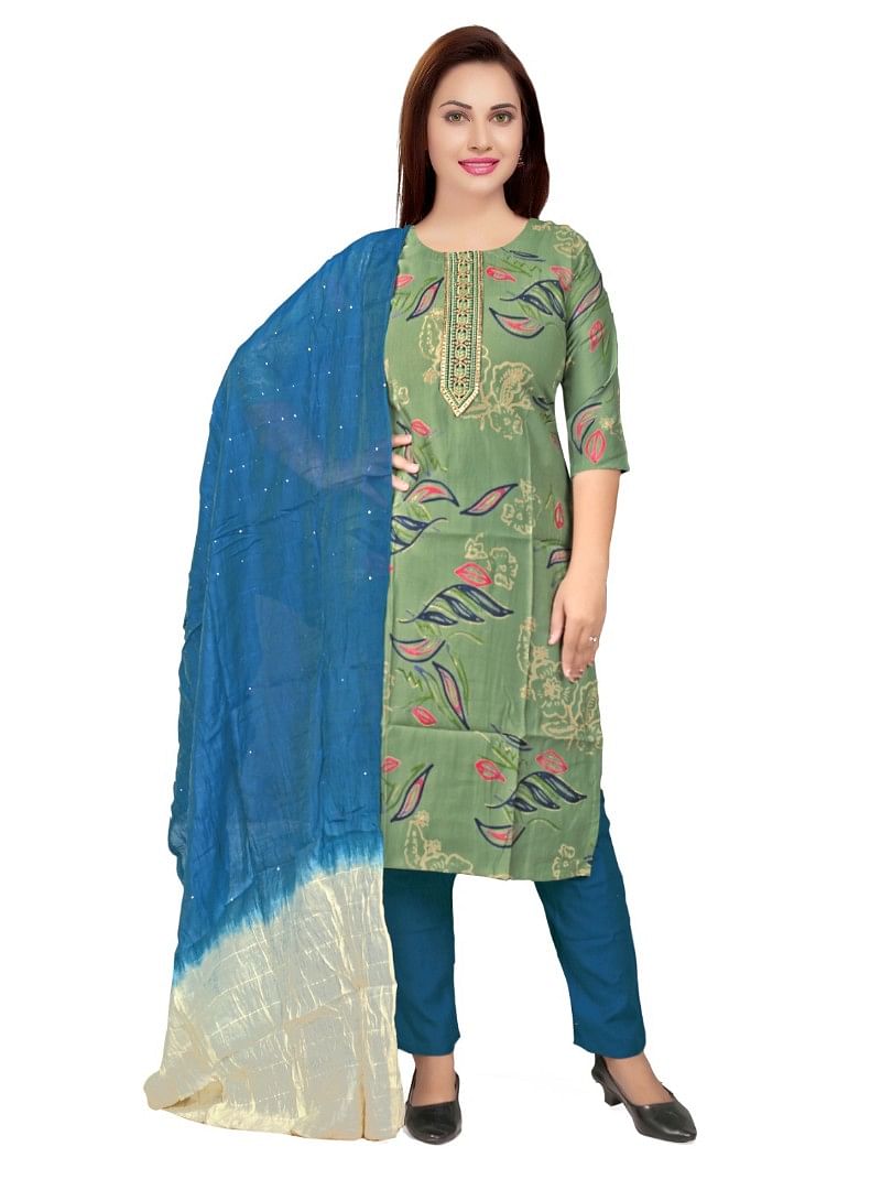 Authenzaa Women 3Pcs Kurti Set KPKS004 Green 