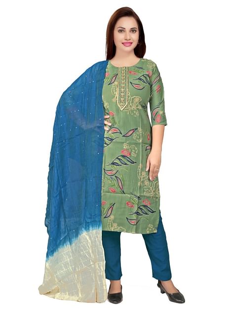 Authenzaa Women 3Pcs Kurti Set KPKS004 Green 