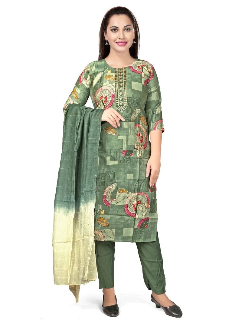 Authenzaa Women 3Pcs Kurti Set KPKS005 Green 