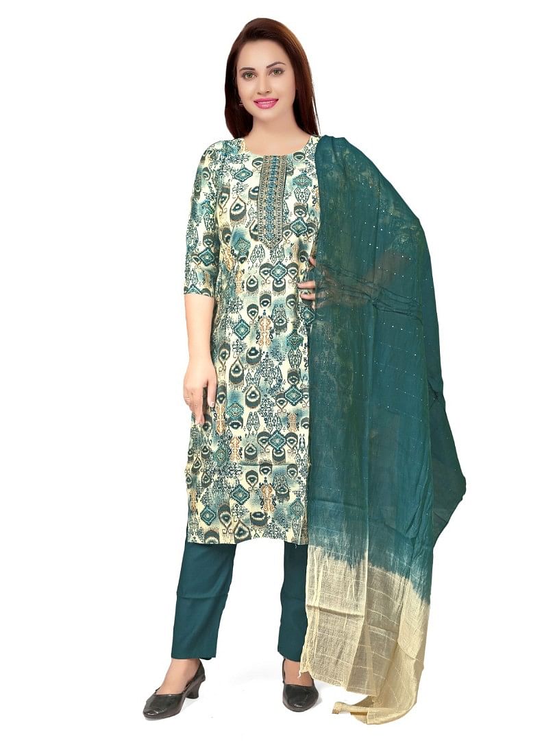 Authenzaa Women 3Pcs Kurti Set KPKS008 Multi 