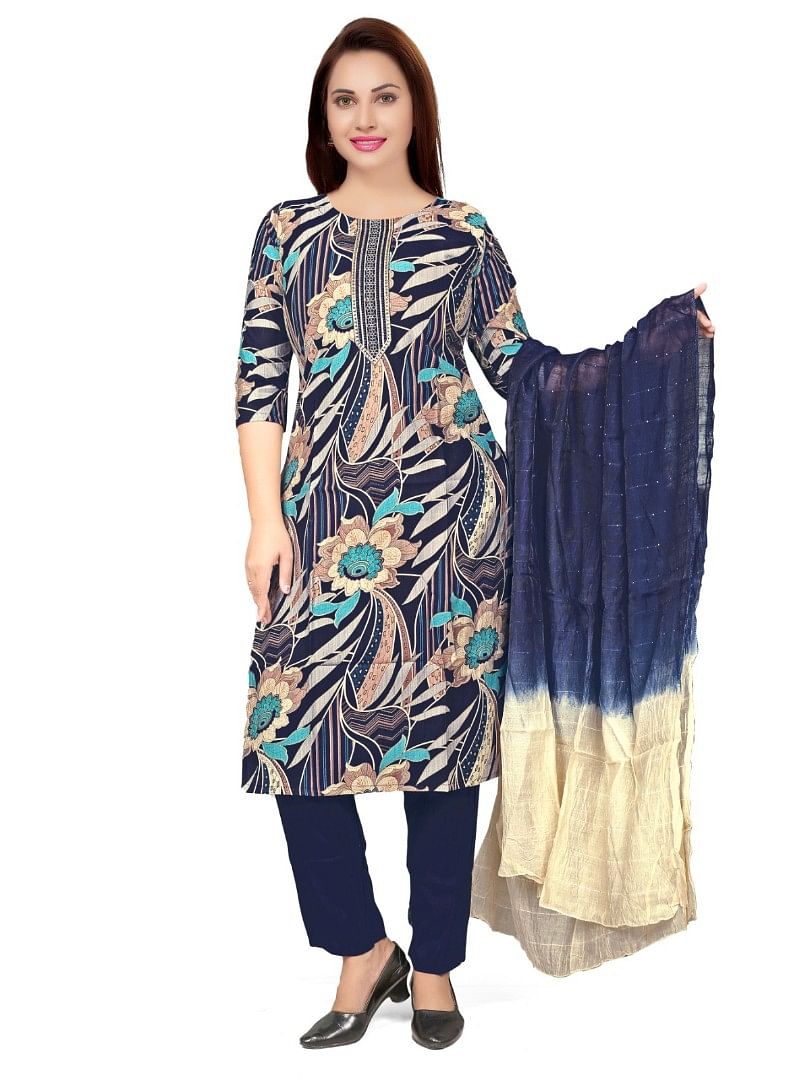 Authenzaa Women 3Pcs Kurti Set KPKS009 Multi 