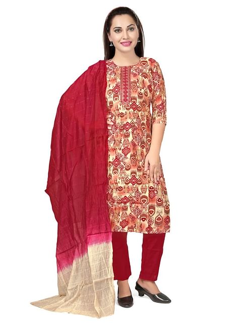 Authenzaa Women 3Pcs Kurti Set KPKS010 Multi 