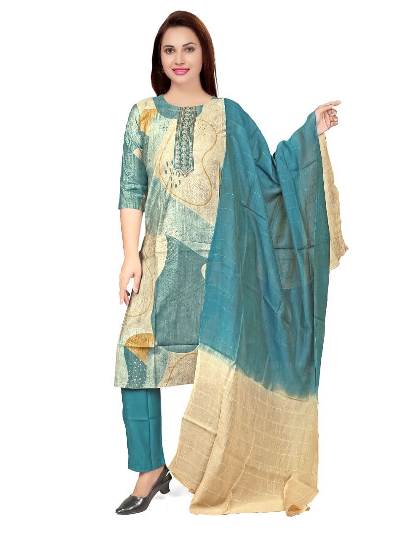 Authenzaa Women 3Pcs Kurti Set KPKS012 Multi 