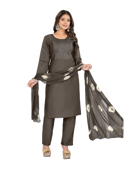 Authenzaa Women 3pcs Kurti Set SMCKS006 Dark Grey 