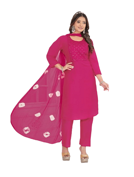 Authenzaa Women 3pcs Kurti Set SMCKS007 Dark Pink 