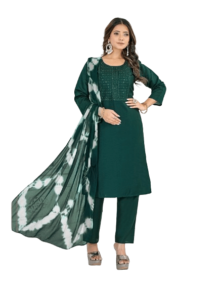 Authenzaa Women 3pcs Kurti SMCKS009 Green 