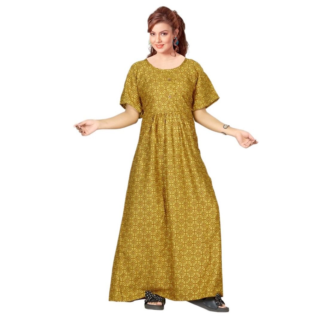 Authenzaa Women Nighty SMWN033 Mustard 