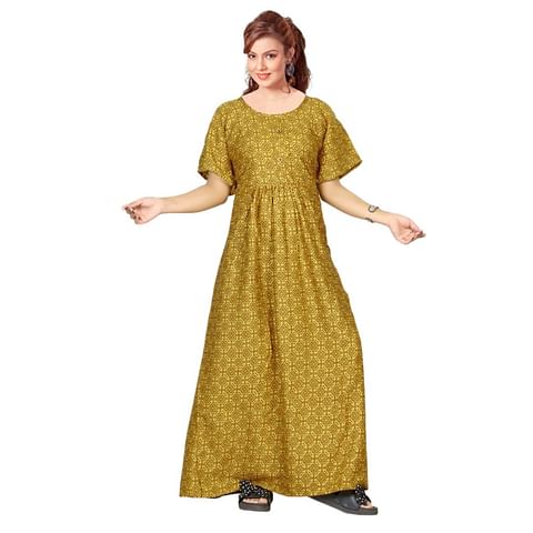 Authenzaa Women Nighty SMWN033 Mustard 