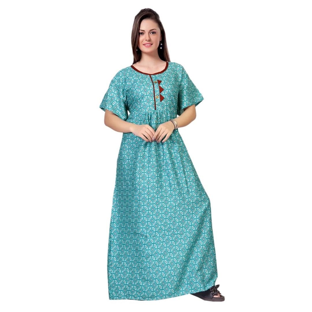 Authenzaa Women Nighty SMWN034 Aqua 