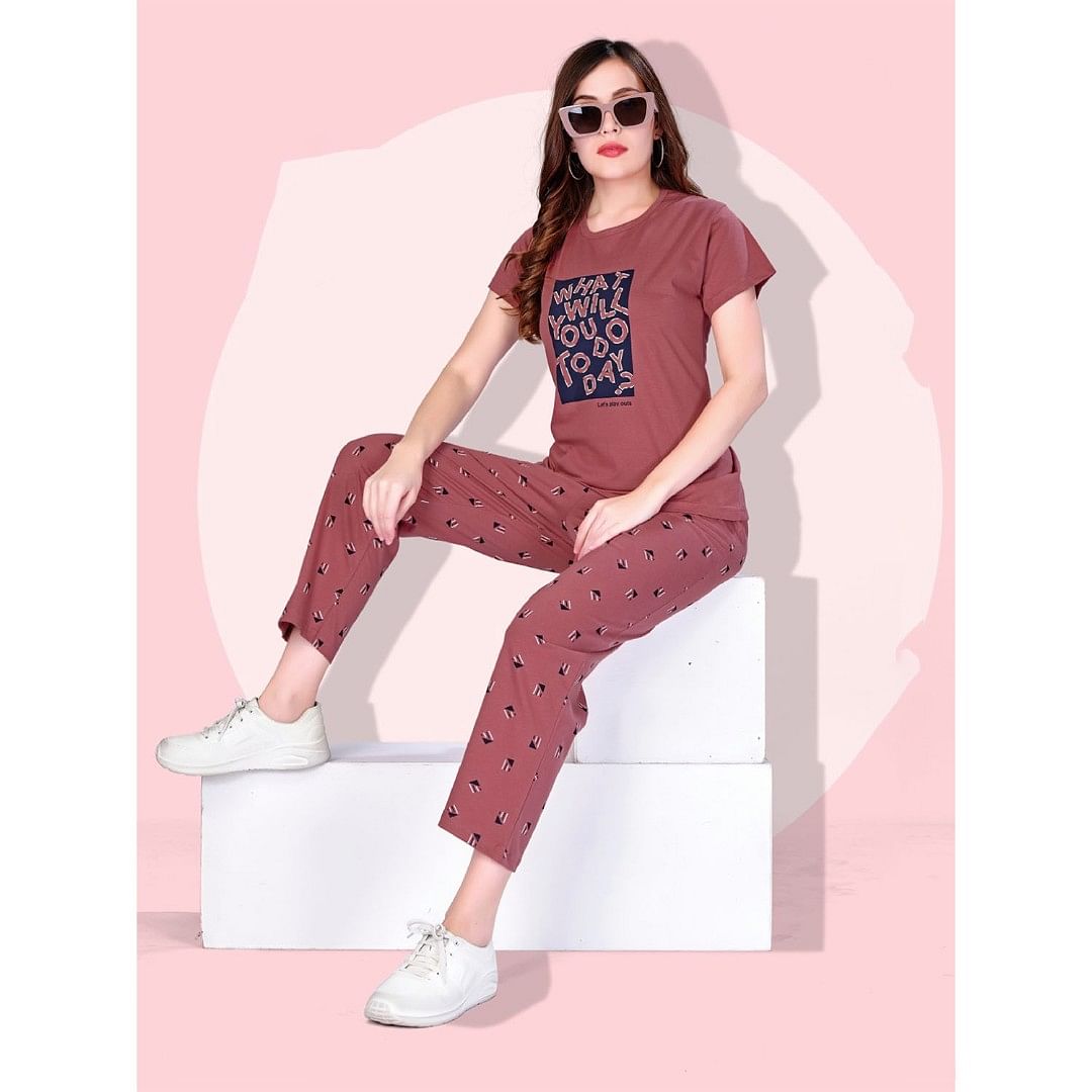 Authenzaa Women 2PC Nighty AC2N098 Rose 