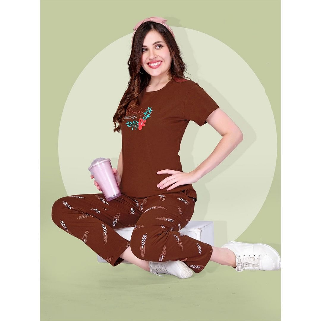 Authenzaa Women 2PC Nighty AC2N097 Brown 