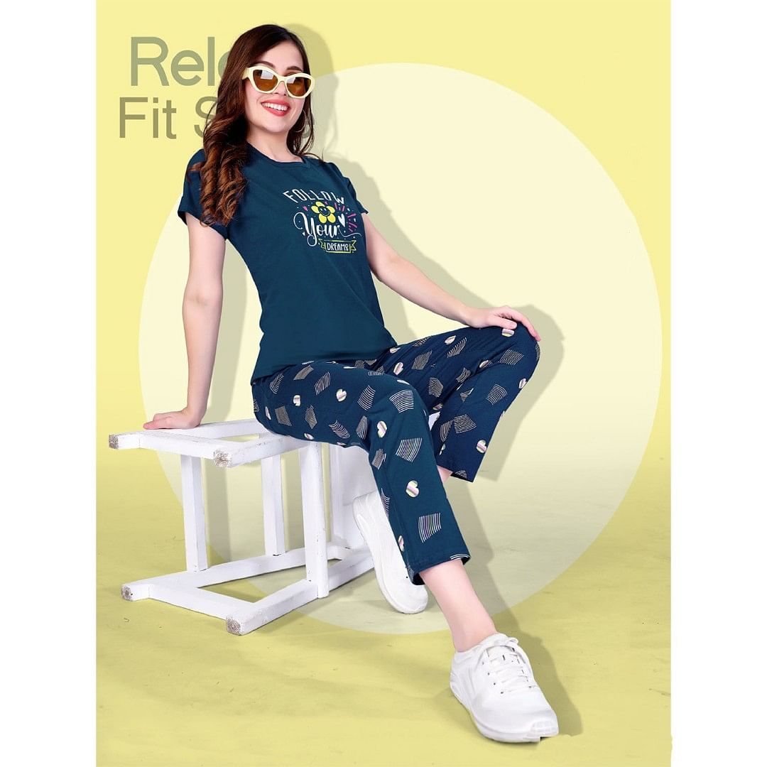 Authenzaa Women 2PC Nighty AC2N096 Blue 