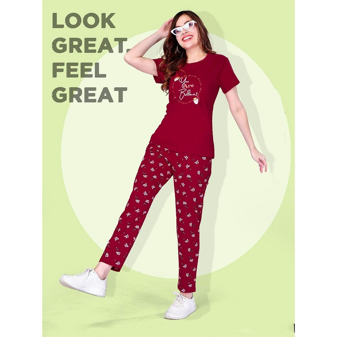 Authenzaa Women 2PC Nighty AC2N094 Red 