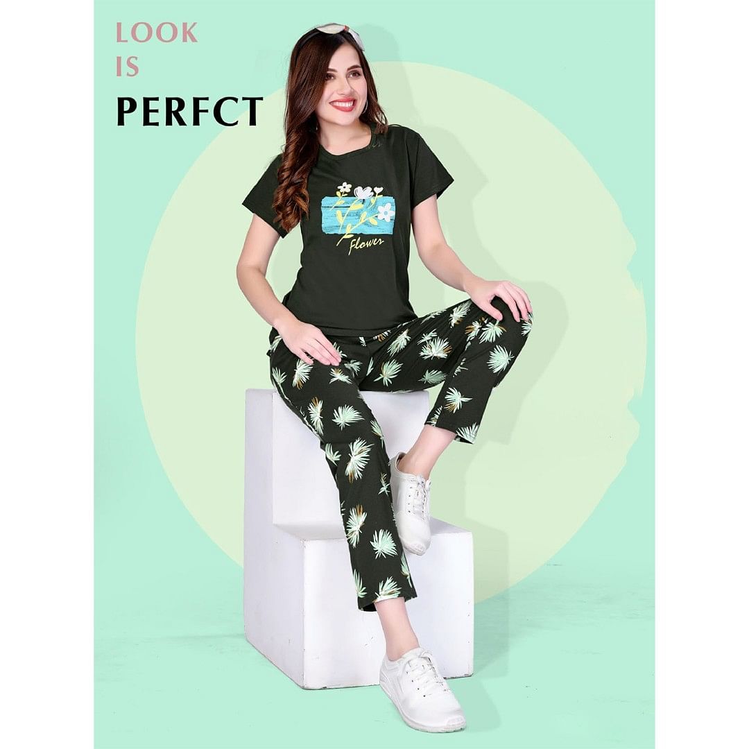 Authenzaa Women 2PC Nighty AC2N093 Mehandi 