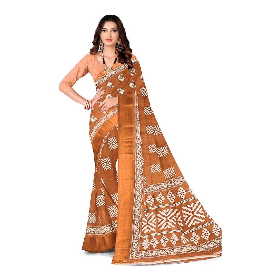 Authenzaa Women Saree ASWS097 Orange 