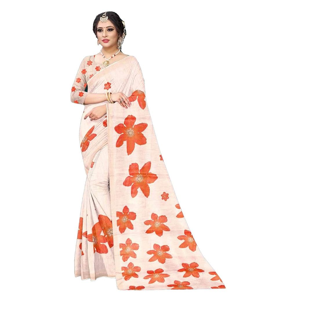 Authenzaa Women Saree ASWS129 Orange 