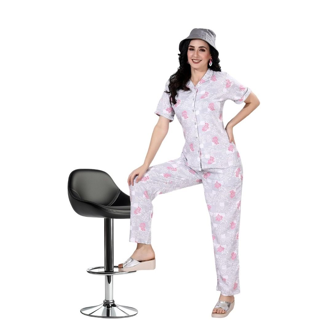 Authenzaa Women 2PC Nighty AC2N082 Grey 