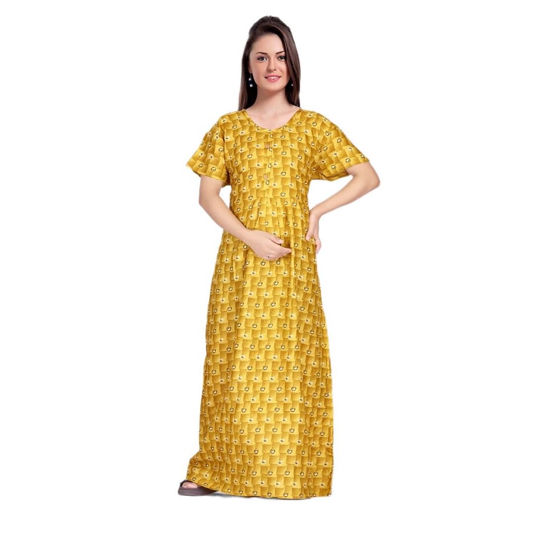 Authenzaa Women Nighty SMWN036 Mustard 