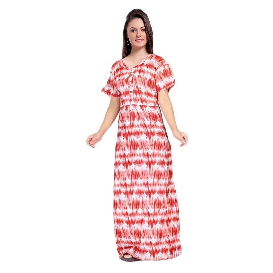 Authenzaa Women Nighty SMWN037 Light Red 