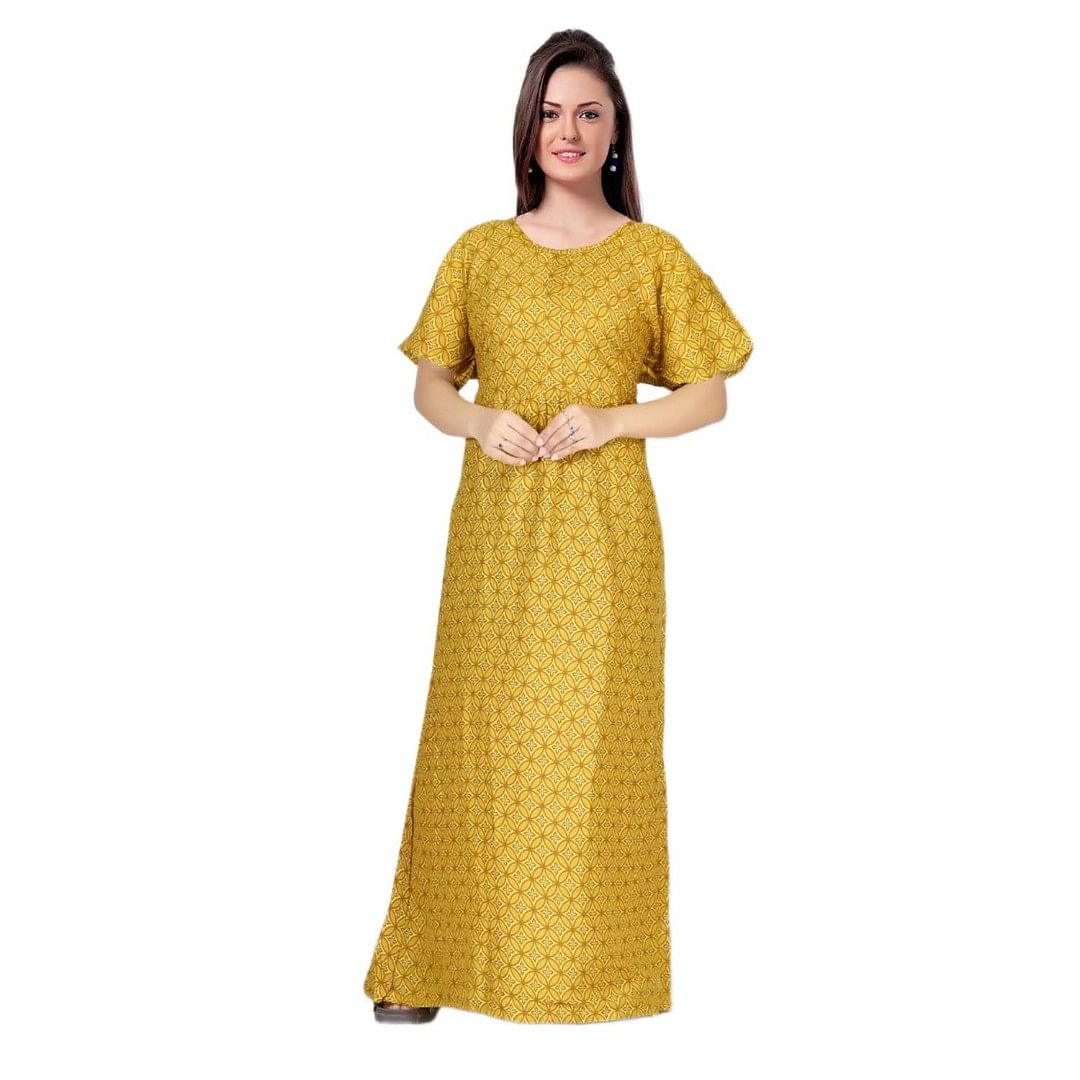 Authenzaa Women Nighty SMWN037 Mustard 