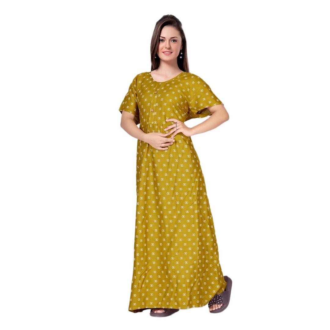 Authenzaa Women Nighty SMWN038 Mustard 