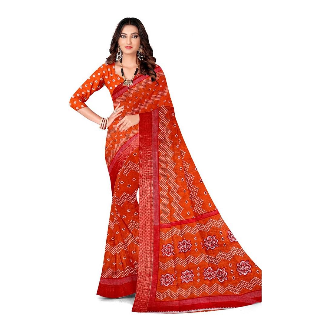 Authenzaa Women Saree ASWS130 Orange 