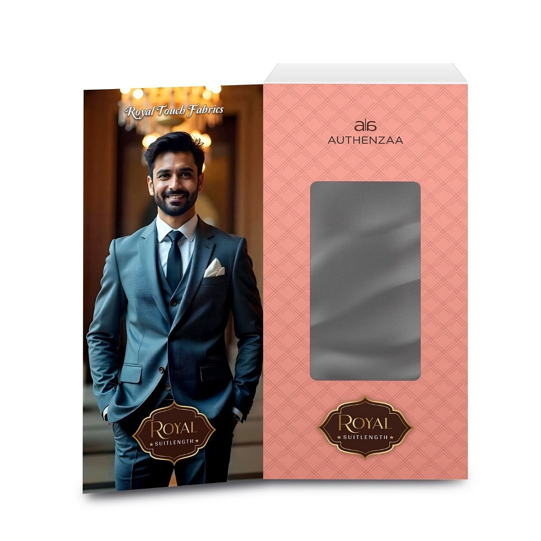 Authenzaa Men Royal Suit Length fabric EXE007 Steel grey 