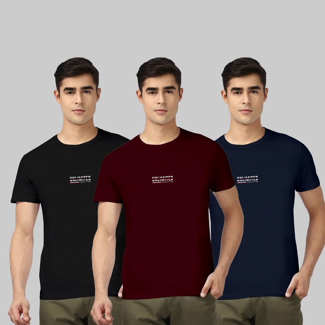 Authenzaa Men 3Pc Set Round Neck T-Shirt GKRN001 Multi 