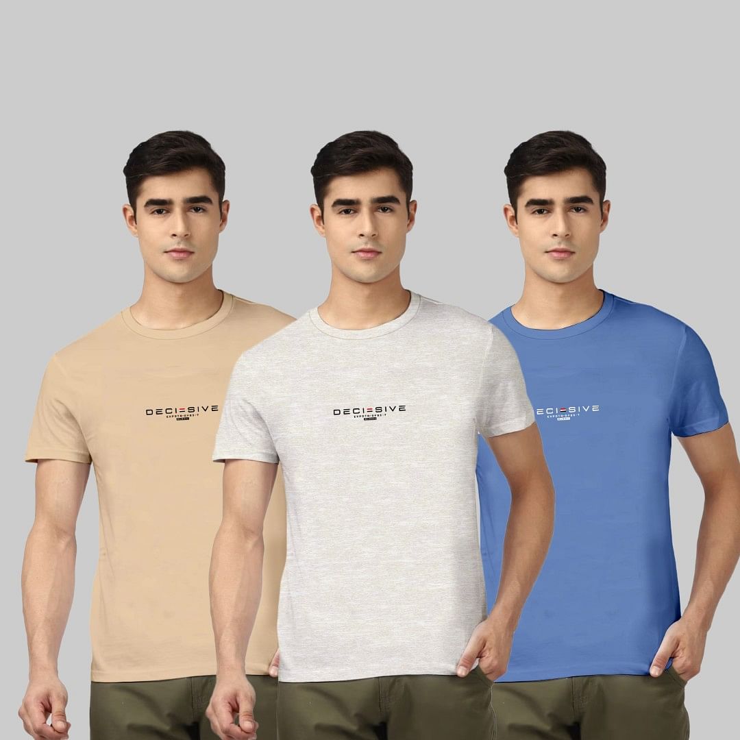 Authenzaa Men 3Pc Set Round Neck T-Shirt GKRN002 Multi 