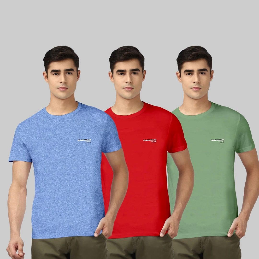 Authenzaa Men 3Pc Set Round Neck T-Shirt GKRN003 Multi 