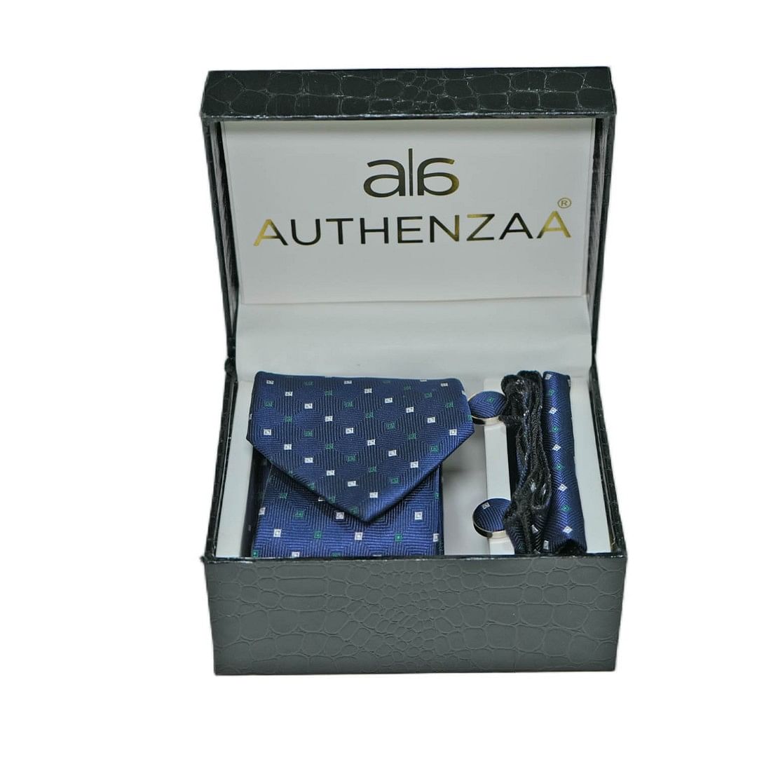 Authenzaa League Tie & Cufflinks  FR-LT2005, Navy Blue