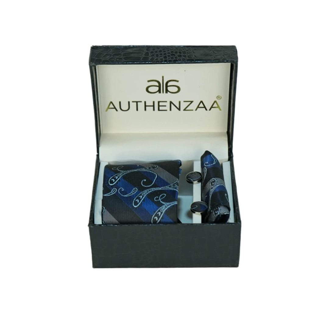 Authenzaa League Tie & Cufflinks  FR-LT2014, Black/Blue
