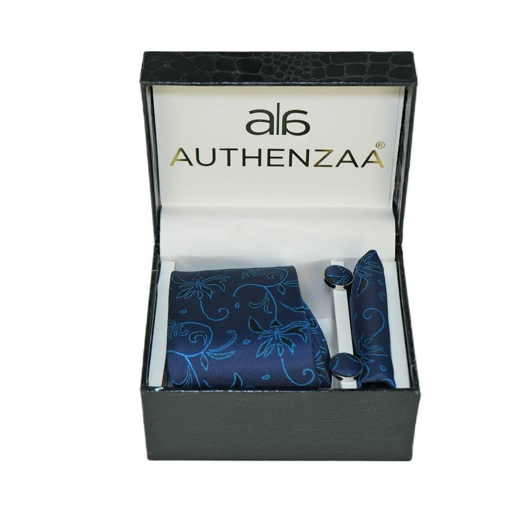 Authenzaa LEAGUE TIE & CUFFLINKS FR-LT2012, D. Blue