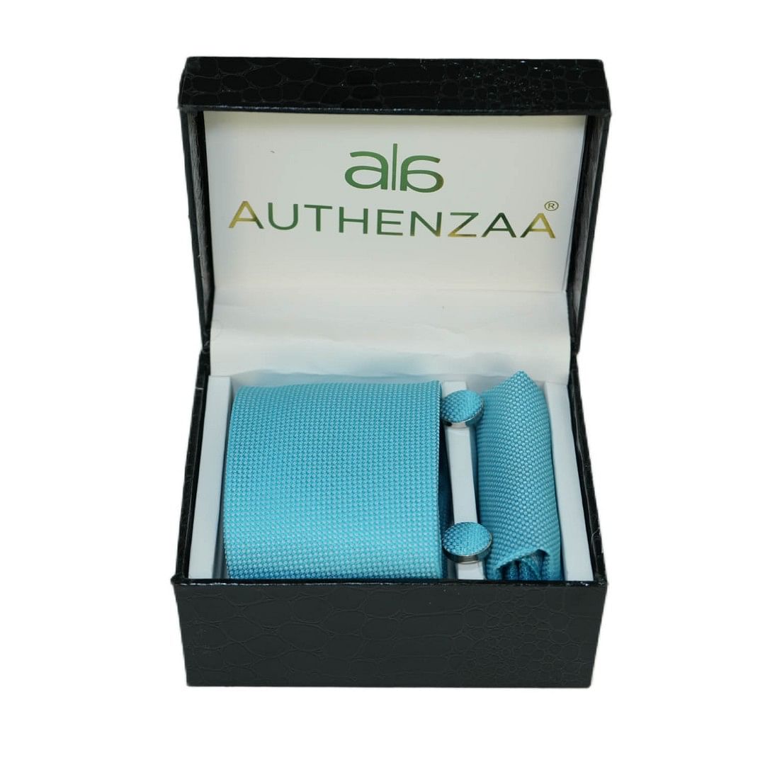 Authenzaa LEAGUE TIE & CUFFLINKS FR-LT1019 Turquoise