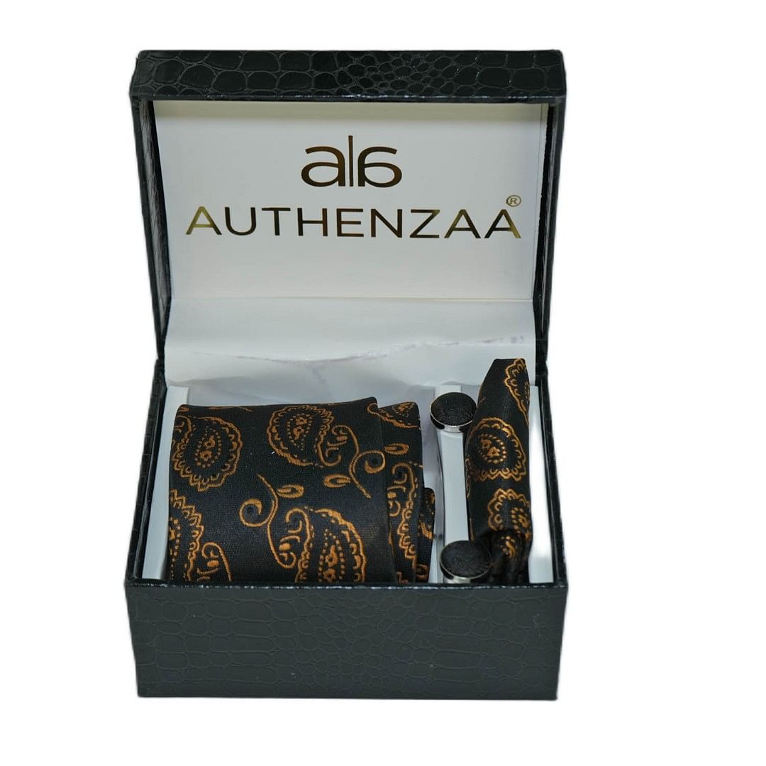 Authenzaa League Tie & Cufflinks  FR-LT2004, Black