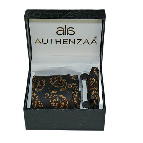 Authenzaa League Tie & Cufflinks  FR-LT2004, Black