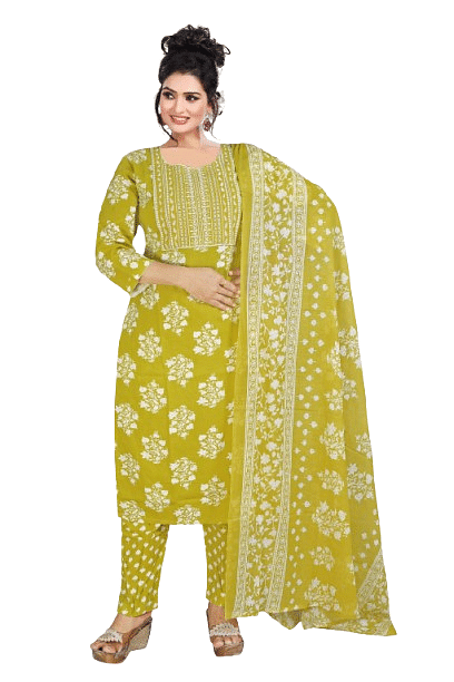 Authenzaa Women 3Pcs Kurti Set ATKS013 Yellow 