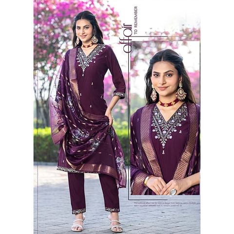 Authenzaa Women 3Pcs Kurti Set ATKS006 Maroon 
