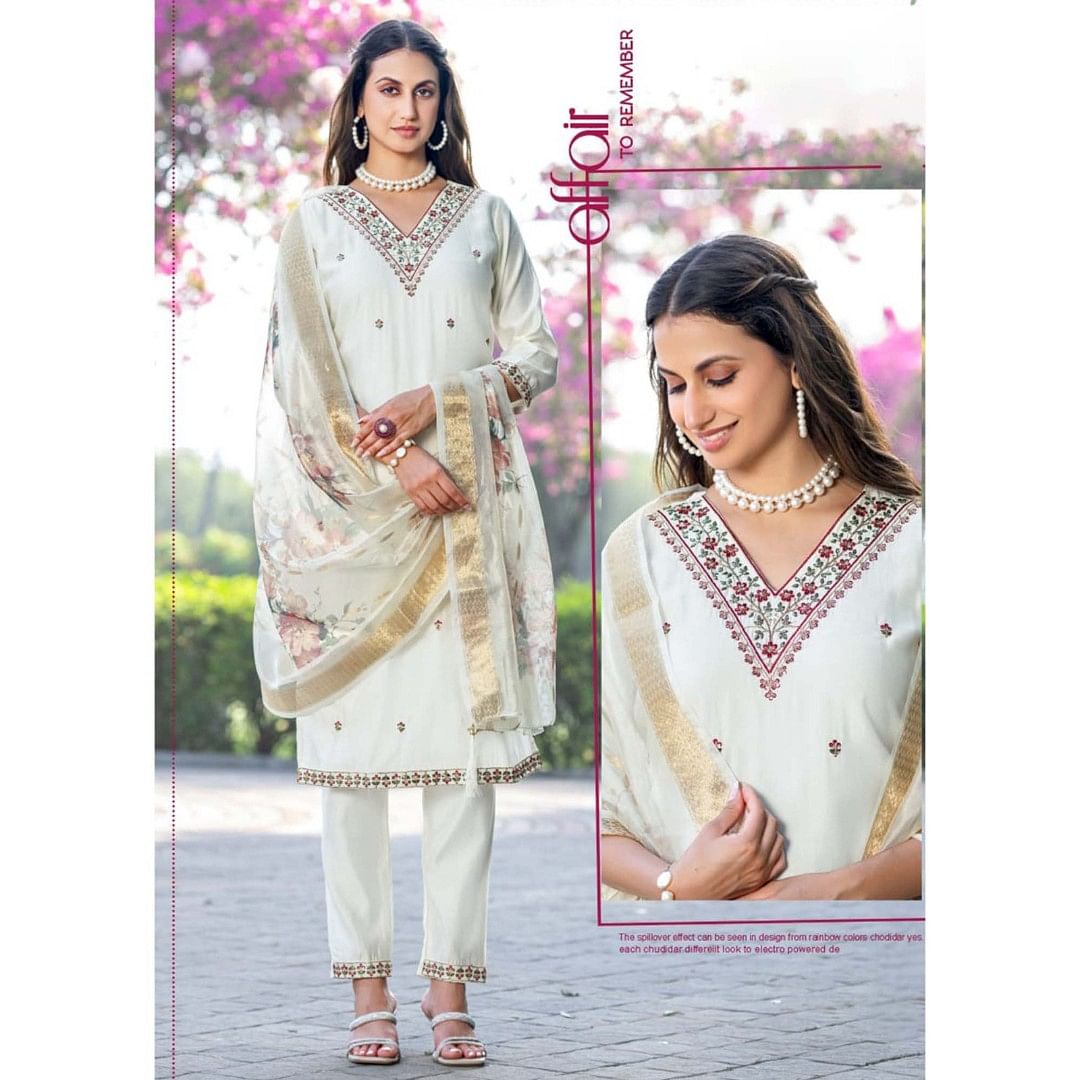 Authenzaa Women 3Pcs Kurti Set ATKS007 Off White 