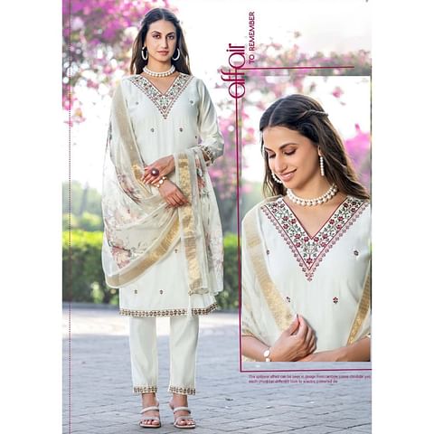 Authenzaa Women 3Pcs Kurti Set ATKS007 Off White 