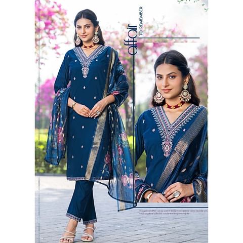 Authenzaa Women 3Pcs Kurti Set ATKS008 Navy 