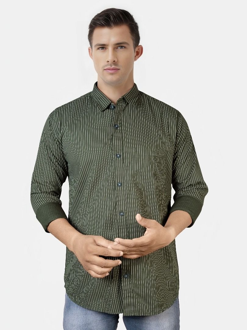 Authenzaa Men Casual Shirt SFCS163 Green Stripe 