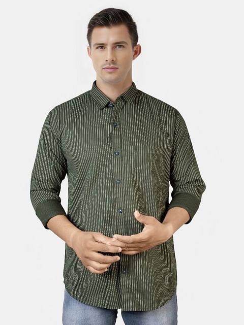 Authenzaa Men Casual Shirt SFCS163 Green Stripe 