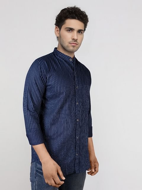 Authenzaa Men Casual Shirt SFCS178 Navy Blue 