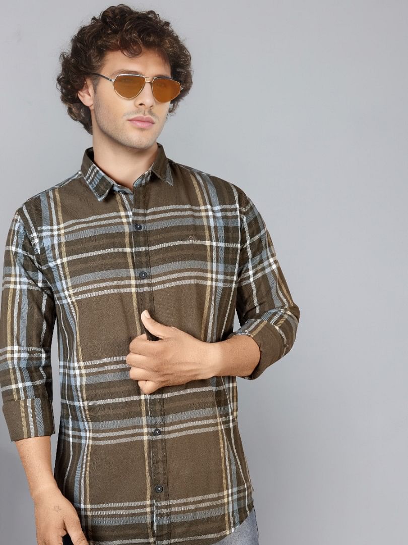 Authenzaa Men Casual Shirt SFCS171 Dark Khakhi Chex 